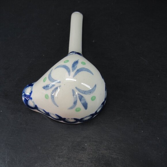 Polish Pottery Ladle Small 2 3/4 Inch by 6 3/4 Inch Blue Circles and Flower - Picture 4 of 7